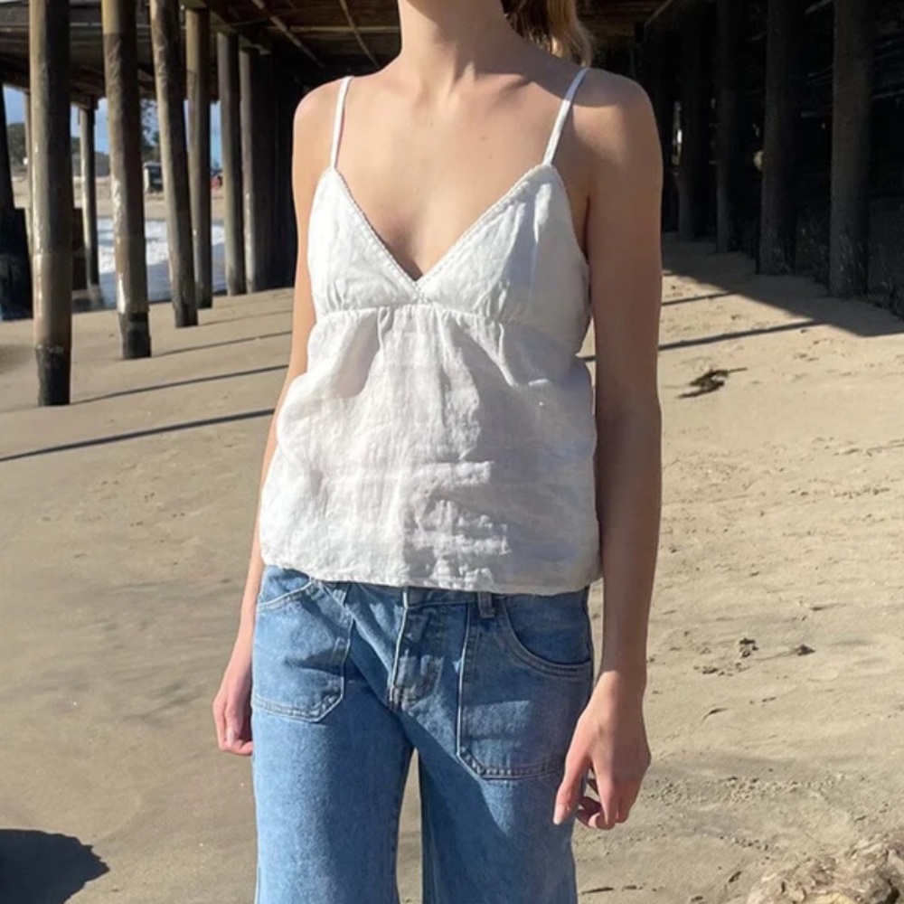 Brandy Melville Edith Linen Tank White NWT Size XS
